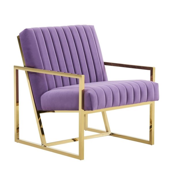 Patio Trasero 33.5 x 30 x 32 in. Montgomery Velvet Pinstripe Design Accent Armchair with Gold Frame, Purple PA2451776